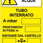 CARTELLO IN ALLUMINIO FORMATO MM 330X500 ATTENZIONE ACQUA TUBO INTERRATO DISTANZE DAL CARTELLO (1427B)