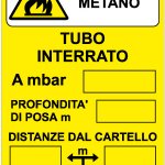 CARTELLO IN ALLUMINIO FORMATO MM 330X500 ATTENZIONE METANO TUBO INTERRATO DISTANZE DAL CARTELLO (1428B)