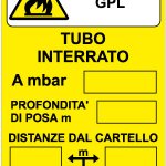 CARTELLO IN ALLUMINIO FORMATO MM 330X500 ATTENZIONE GPL TUBO INTERRATO DISTANZE DAL CARTELLO (1429B)