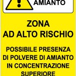 CARTELLO IN ALLUMINIO FORMATO MM 330X500 ATTENZIONE AMIANTO ZONA ALTO RISCHIO (1437B)