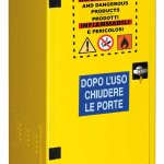 ARMADIO PER LIQUIDI INFIAMMABILI CON 1 ANTA CIECA + 2 RIPIANI + 1 VASCA DI FONDO (LT.14) (1329)