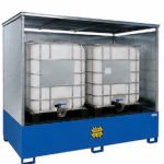 	VASCHE IN ACCIAIO VERNICIATO CON TETTOIA E PROTEZIONI LATERALI per 2 IBC da 1000 litri