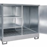 ARMADIO ACCIAIO ZINCATO 1 FUSTO + RIPIANI PER TANICHE armadio di contenimento zincato per fusto e contenitori di piccolo volume