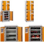 ARMADIO BASIC PER RICARICA BATTERIE AL LITIO Versione monofase a sviluppo verticale con otto ripiani e piedini