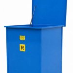 CONTENITORE PORTA BIG-BAG IN ACCIAIO VERNICIATO con coperchio incernierato servoassistito