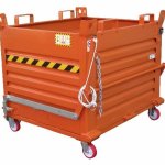 CONTENITORI IN LAMIERA A FONDO APRIBILE CON RUOTE Due dimensioni con portata di 1.350 kg