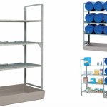 SCAFFALATURA PER 12 FUSTI DA 60 L CON VASCA IN VTR Sistema indoor zincato a caldo con due ripiani e vasca di raccolta
