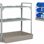 SCAFFALATURA PER 6 FUSTI DA 60 L CON VASCA IN VTR Sistema indoor zincato a caldo con due ripiani e vasca di raccolta