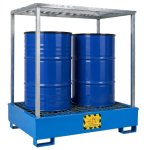 VASCA ACCIAIO VERNICIATO PER 2 FUSTI da 200 Lt CON TETTOIA per stoccaggio di 2 fusti in posizione verticale