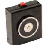 Elettromagnete di trattenuta a parete corpo in acciaio verniciato nero forza di trazione >55 kg con pulsante di sblocco per porte tagliafuoco fornito senza contropiastra