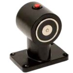 Elettromagnete di trattenuta a pavimento corpo in metallo verniciato nero forza di trazione >55 kg con pulsante di sblocco per porte tagliafuoco fornito senza contropiastra